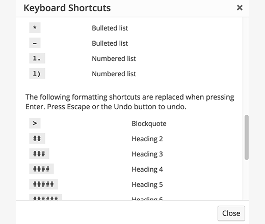 Inline shortcuts added to post editor in WordPress 4.3