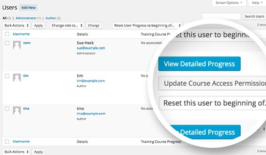 Updating user access to a course