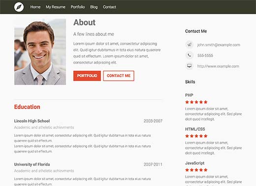 A beautiful professional resume created with WordPress