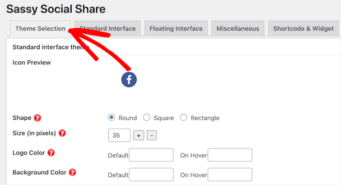 The Theme Selection tab in Sassy Social Share The Theme Selection tab in Sassy Social Share