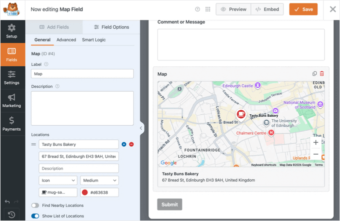 Adăugați câmpul Hartă WPForms la formularele dvs.