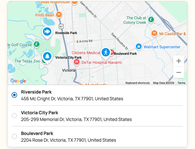WPForms permite vizitatorilor să aleagă locația preferată pe hartă