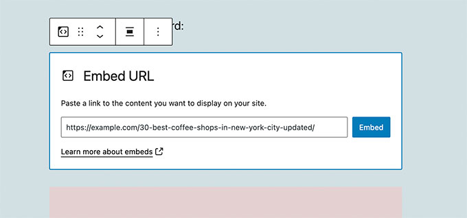 Adding link in embed block