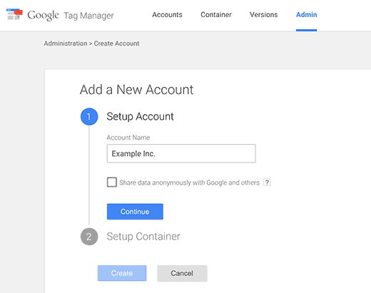 Creating Google Tag Manager account