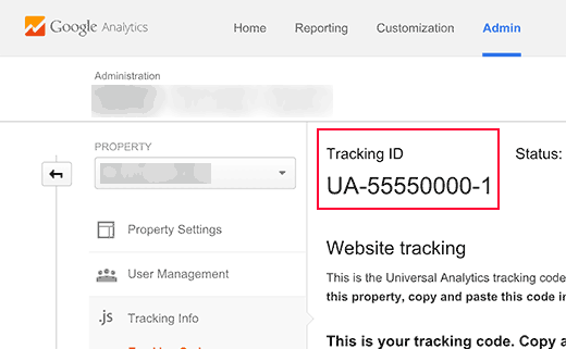 ID de suivi UA dans Google Analytics