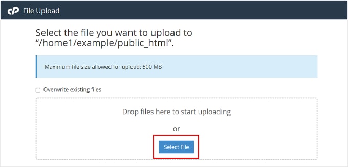 Inserting files into Bluehost's File Manager