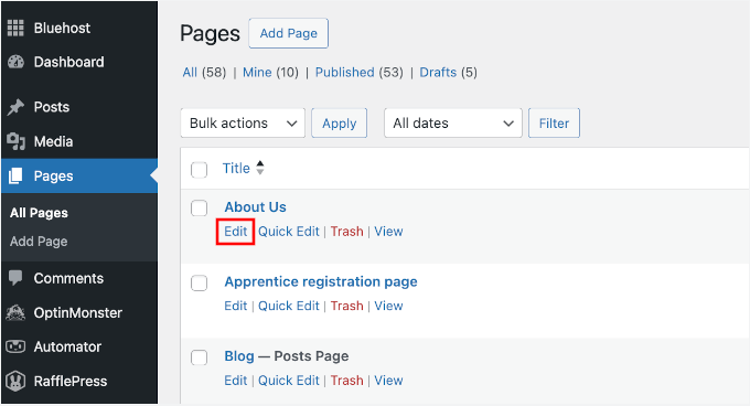 Editarea unei pagini WordPress Editarea unei pagini WordPress