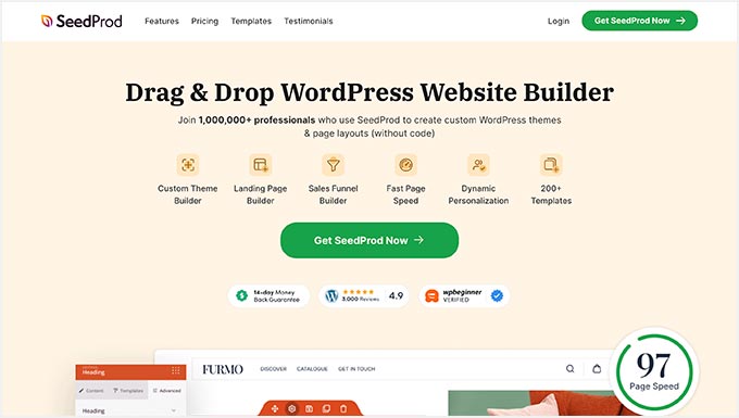 The SeedProd page builder plugin for WordPress