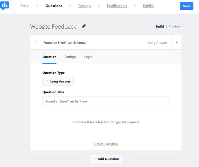 Adding a feedback quesiton in UserFeedback