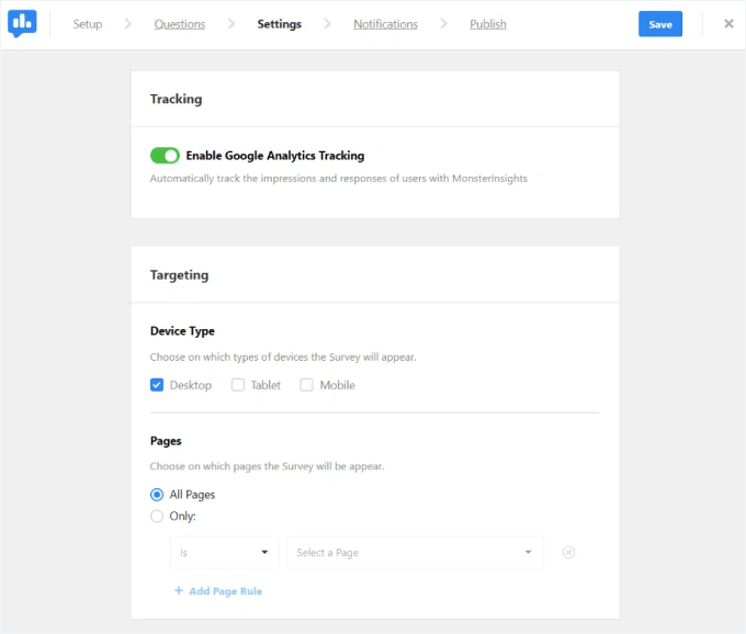 Configuring UserFeedback targetting settings