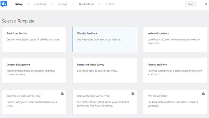 The Website Feedback template in UserFeedback