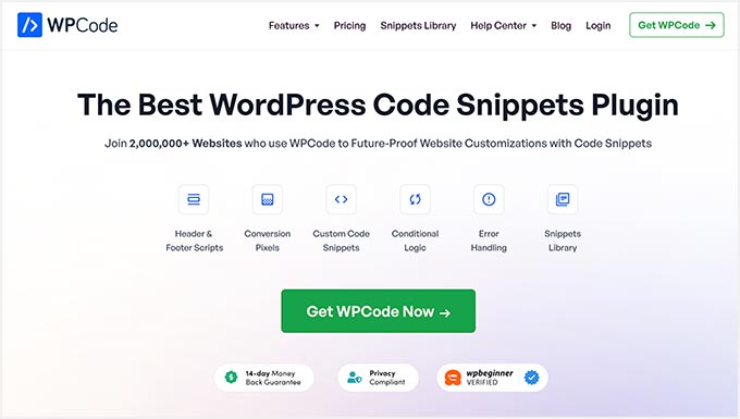 WPCode - Melhor plug-in de snippets de código do WordPress