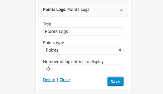 Points log widget settings