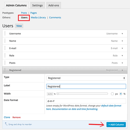Add registered column in users table