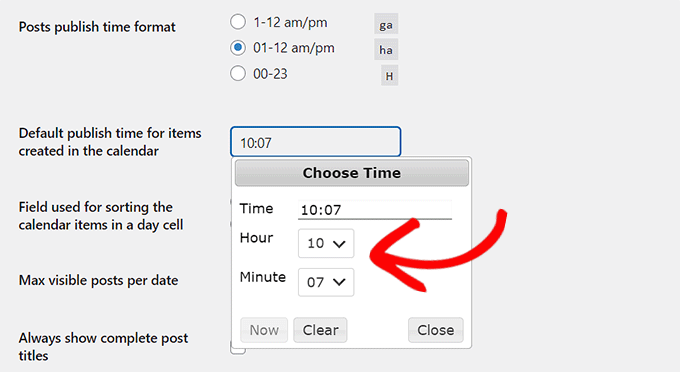 Choose a time for the publication of the scheduled posts