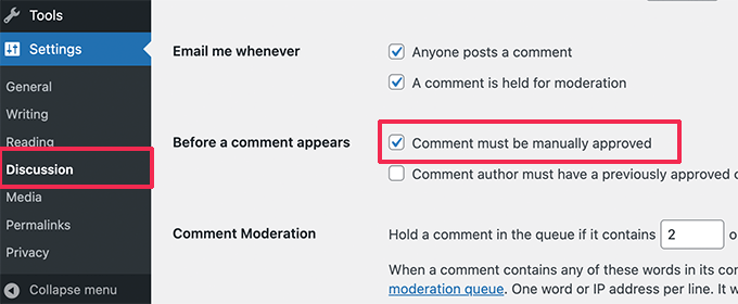 Require all comments to be manually approved