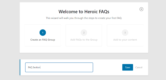 Enter a name for FAQ group