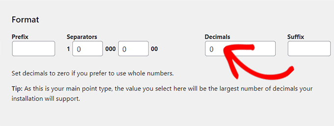 Set decimal to zero if you want to use whole numbers