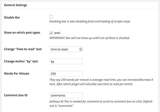 Settings page for Swifty Bar plugin