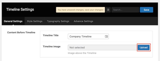 Uploading an image to your WordPress event timeline