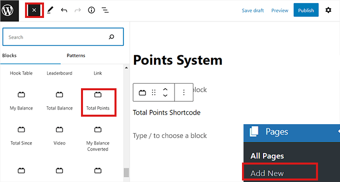 Total Points block in a page