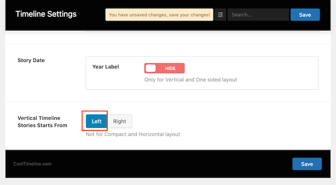 Customizing the vertical timeline line