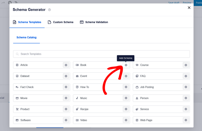 Choose a schema type from the Schema Catalog