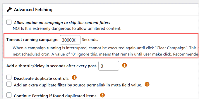 Configure campaign timeout in WPeMatico