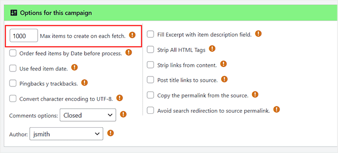 Configure max items to fetch with each feed in WPeMatico