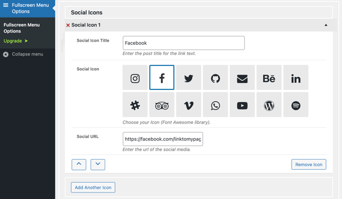Fullscreen Menu Content - Social Icons