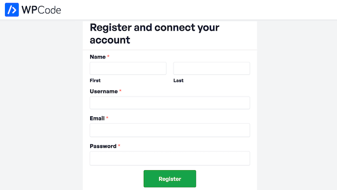Registering for a free WPCode code snippets account