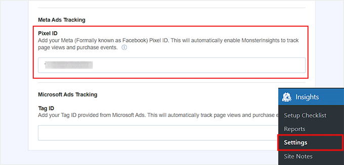 Add Pixel (dataset) ID in MonsterInsights