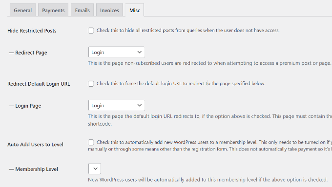 Configure Misc settings