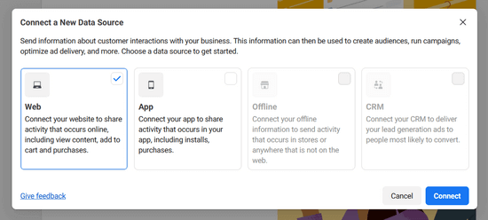 Connect to Data Sources in Facebook Events Manager