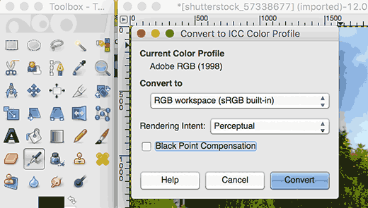 在 GIMP 中转换颜色配置文件