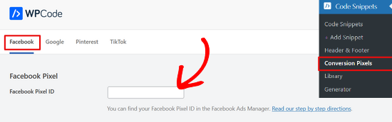 Paste your Facebook Pixel ID
