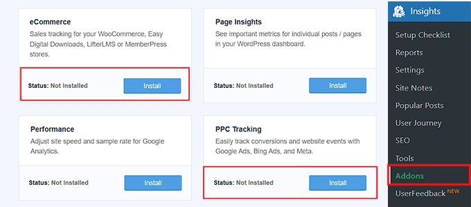 Install PPC tracking and eCommerce addons