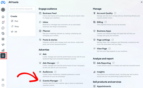 打开 Meta Business Suite 并单击“事件管理器”