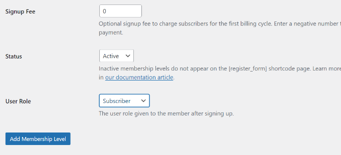 Select user role to add membership