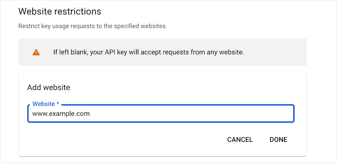 Restricting a Google Maps API key