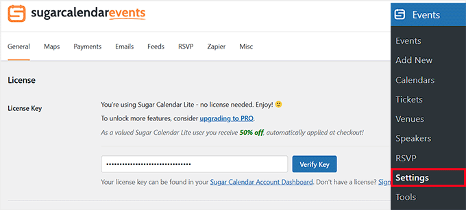 Add your Sugar Calendar license key Add your Sugar Calendar license key