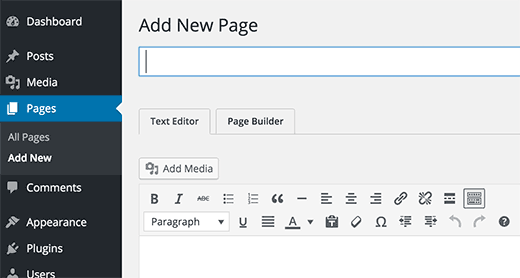 Add new page with page builder