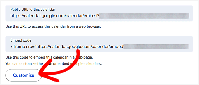 Click the Customize button for your Google Calendar Click the Customize button for your Google Calendar