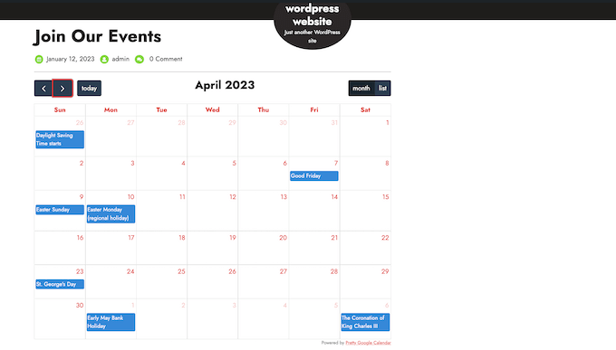 Embedding a Google Calendar in a WordPress website
