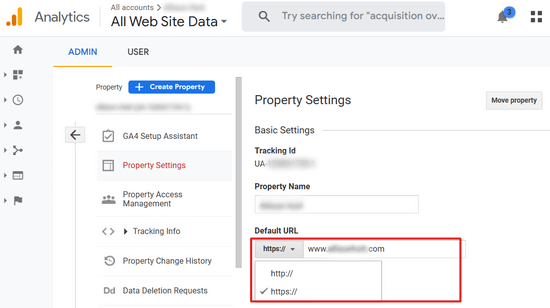 Changing default URL in Google Analytics