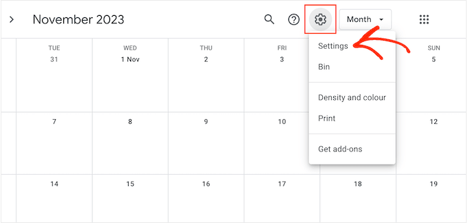 The Google Calendar settings