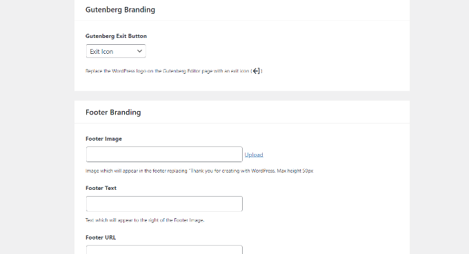 WebHostingExhibit gutenberg-and-footer-branding-settings How to White Label Your WordPress Admin Dashboard  