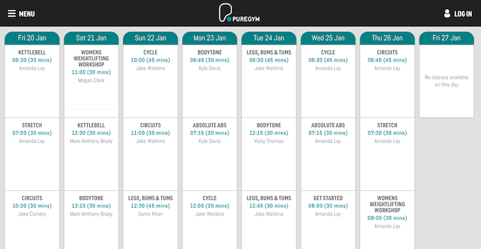 An example of an events calendar