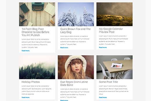 WordPress posts displayed in a grid layout