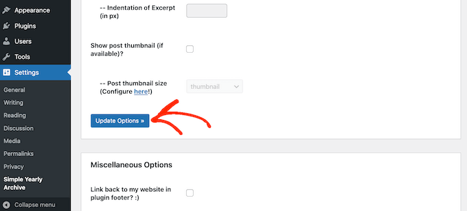 Saving the Simply Yearly Archive settings